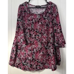 Roz Ali Womens 3X Pink, White And Black 3/4 Sleeve Tunic Top V7